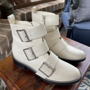 NEW Blonde Vera buckle zip waterproof leather Moto booties boots size 8